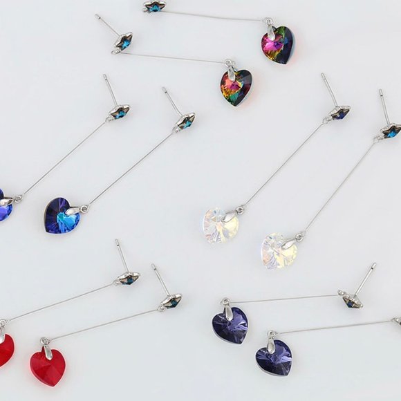 Star Heart Swarovski Drop Earrings - Picture 3 of 8